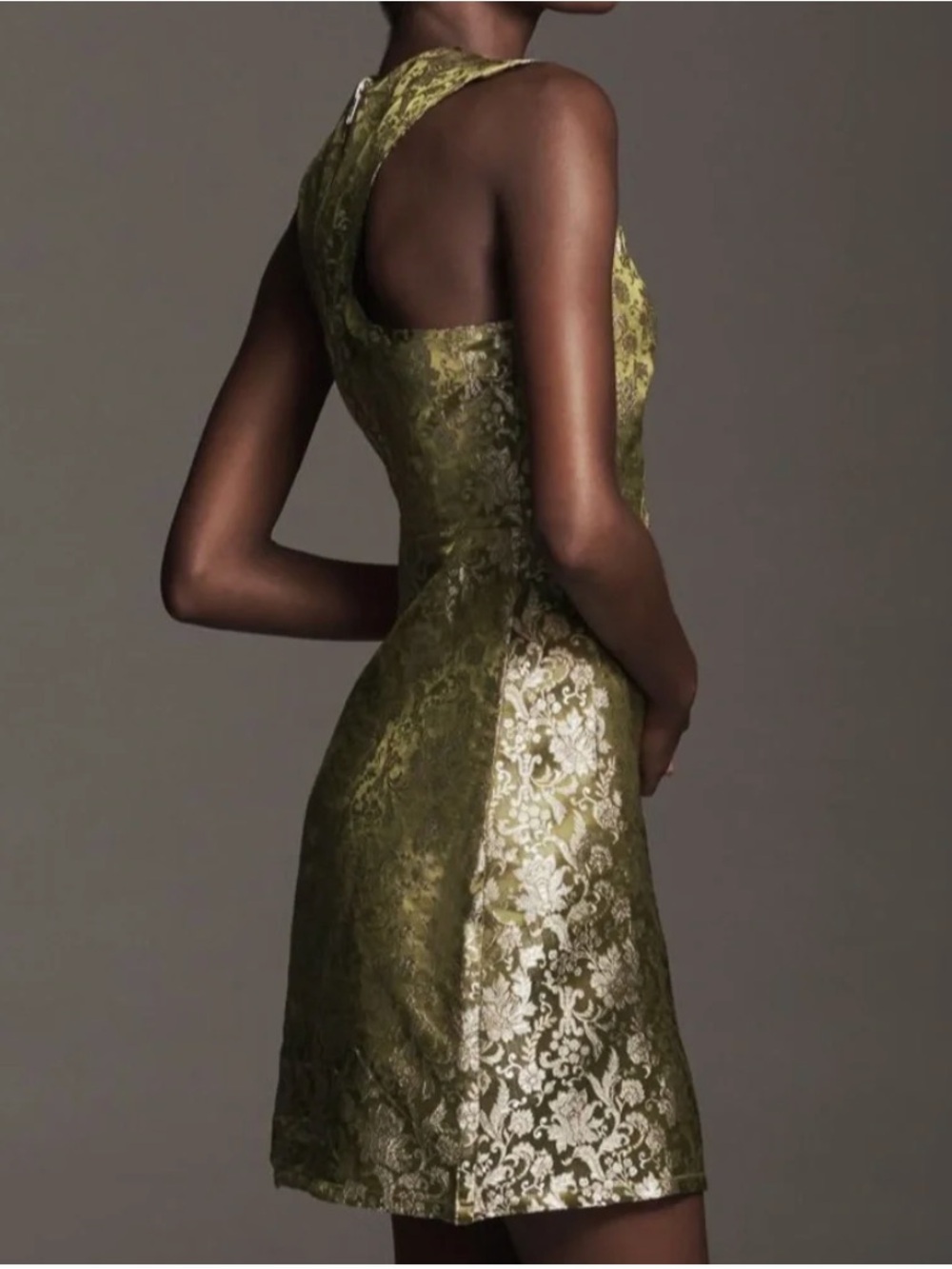 Olive Green Jacquard Sleeveless Sheath Dress